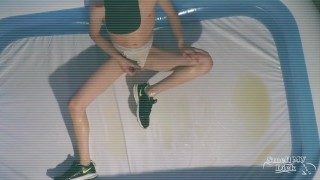 I wear my old underwear as swim trunk while taking a piss in the pool