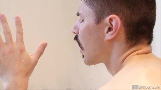 CAUGHT JERKING OFF! Hung Twink Shower Fucks & Cums On His Straight Roommate